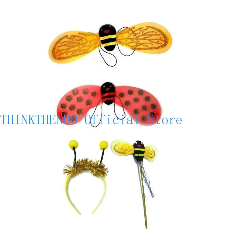 652F 1/2pcs Dress up Clothes Kids-Princess Costume Set /Ladybird Wing Headband Magic-Wand Perfect Novelty-Gifts