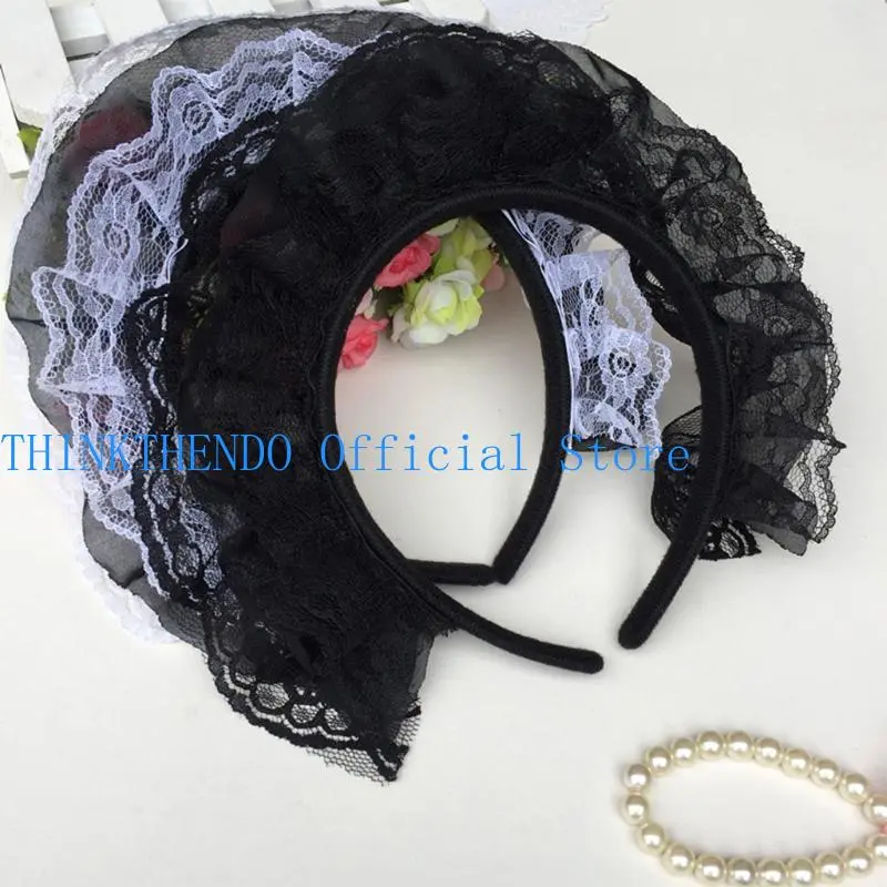 652F Girls  Lace Headwear Multilayer Lace Headband Mesh Lace Novelty Headpiece Maid Anime Cosplay Hair Ornaments