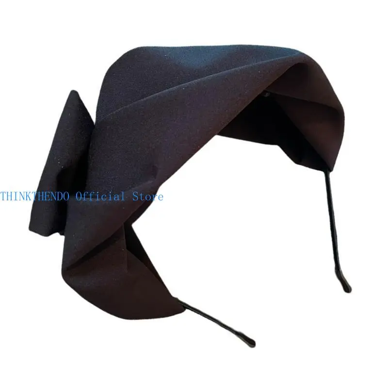 652F Black Silk Scarf Hairband Ladies Vintage Styles Headwear Playfulness Hair Hoop for Evening Wear and Teas Parties