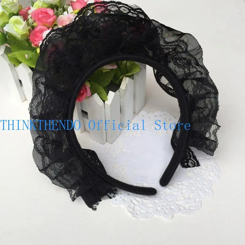 652F Girls  Lace Headwear Multilayer Lace Headband Mesh Lace Novelty Headpiece Maid Anime Cosplay Hair Ornaments