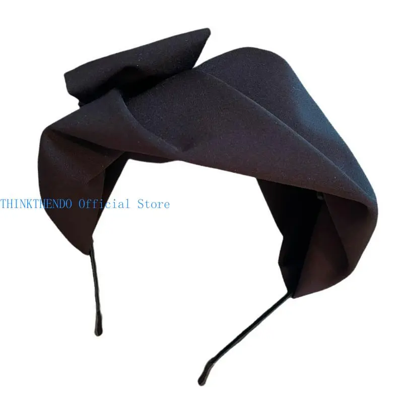 652F Black Silk Scarf Hairband Ladies Vintage Styles Headwear Playfulness Hair Hoop for Evening Wear and Teas Parties
