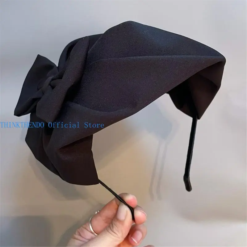 652F Black Silk Scarf Hairband Ladies Vintage Styles Headwear Playfulness Hair Hoop for Evening Wear and Teas Parties