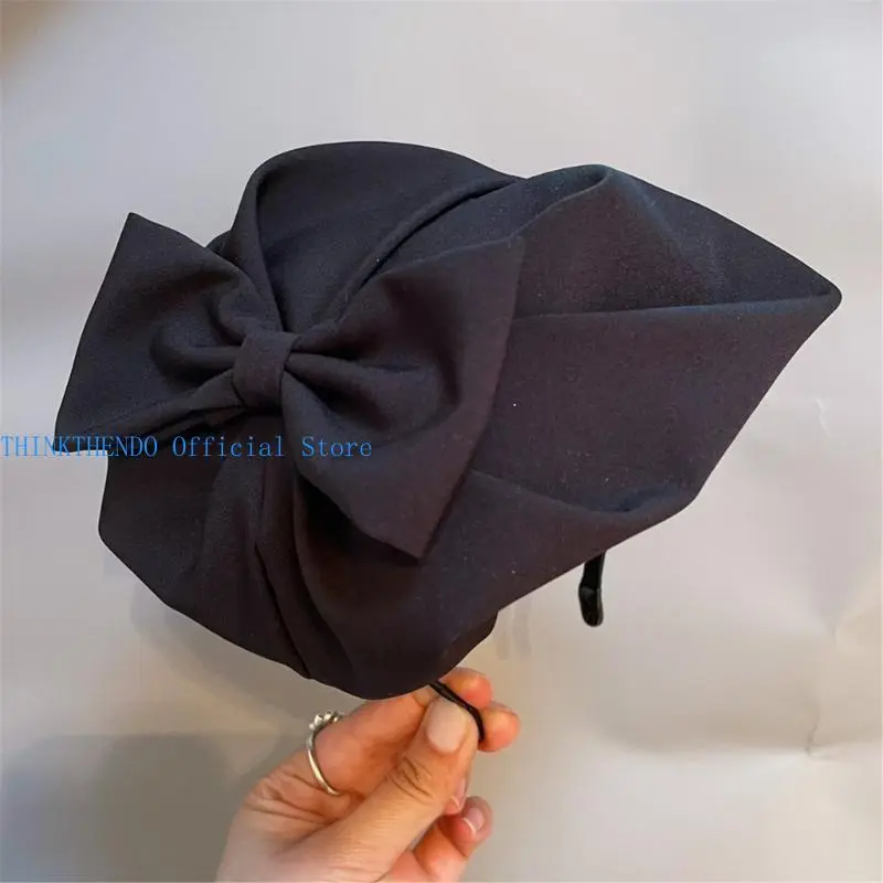 652F Black Silk Scarf Hairband Ladies Vintage Styles Headwear Playfulness Hair Hoop for Evening Wear and Teas Parties