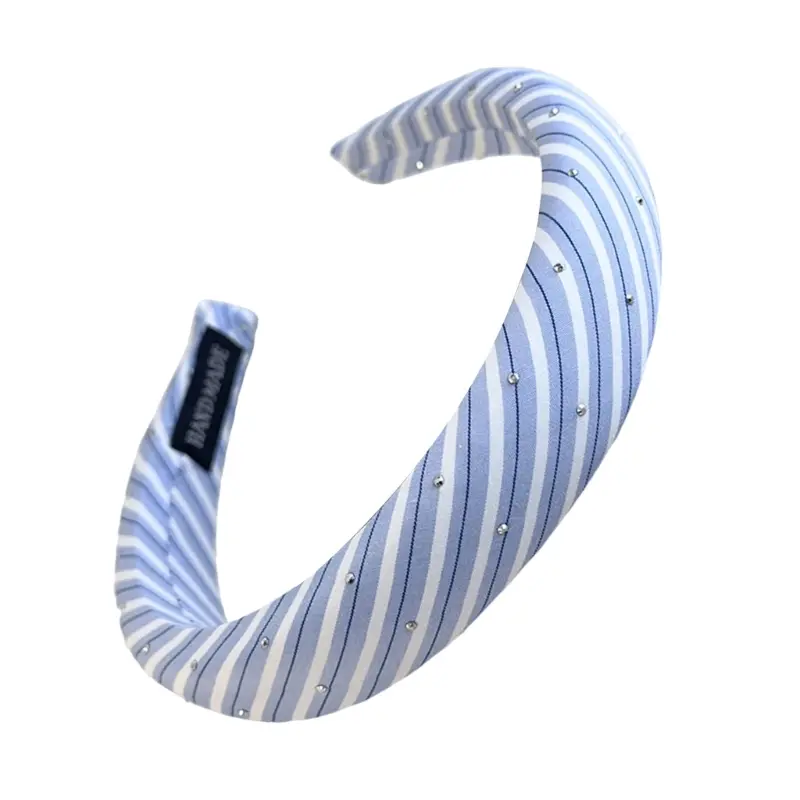 652F Contemporary Hairband Blue Striped Design Cushioned Fabric Headwear Hair Accessories For Daily Use Hair Styling