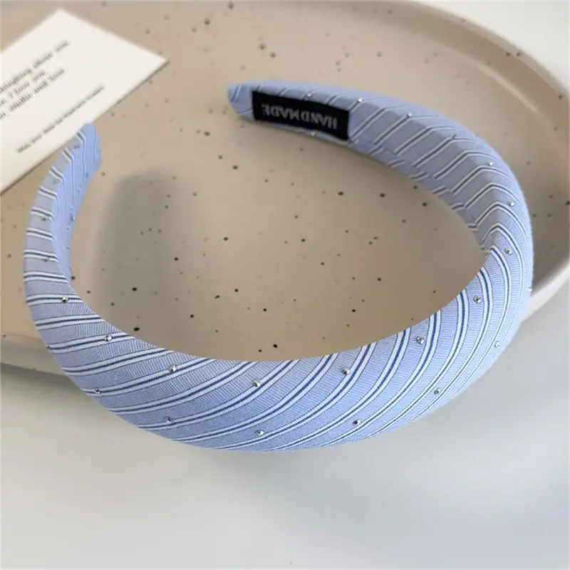 652F Contemporary Hairband Blue Striped Design Cushioned Fabric Headwear Hair Accessories For Daily Use Hair Styling