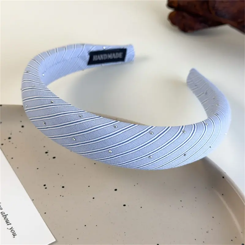 652F Contemporary Hairband Blue Striped Design Cushioned Fabric Headwear Hair Accessories For Daily Use Hair Styling