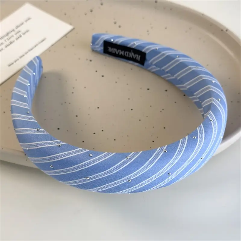 652F Contemporary Hairband Blue Striped Design Cushioned Fabric Headwear Hair Accessories For Daily Use Hair Styling