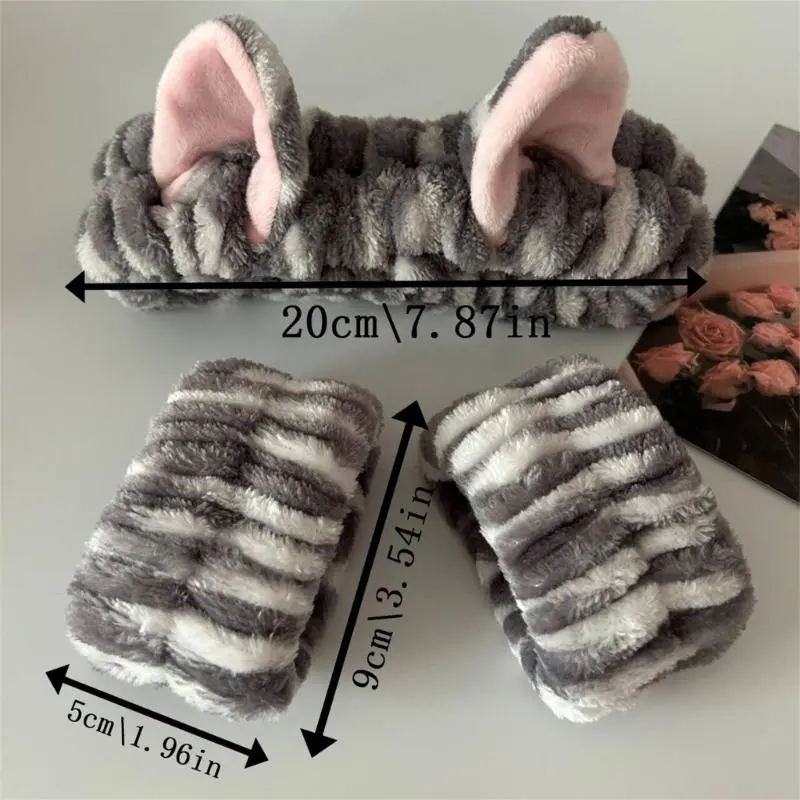 652F 3PCS Plush Wristband Hairband Set for Washing Face Plush Wrist Hairbands Wash Towel Terry Cloth Prevent Water Spilling