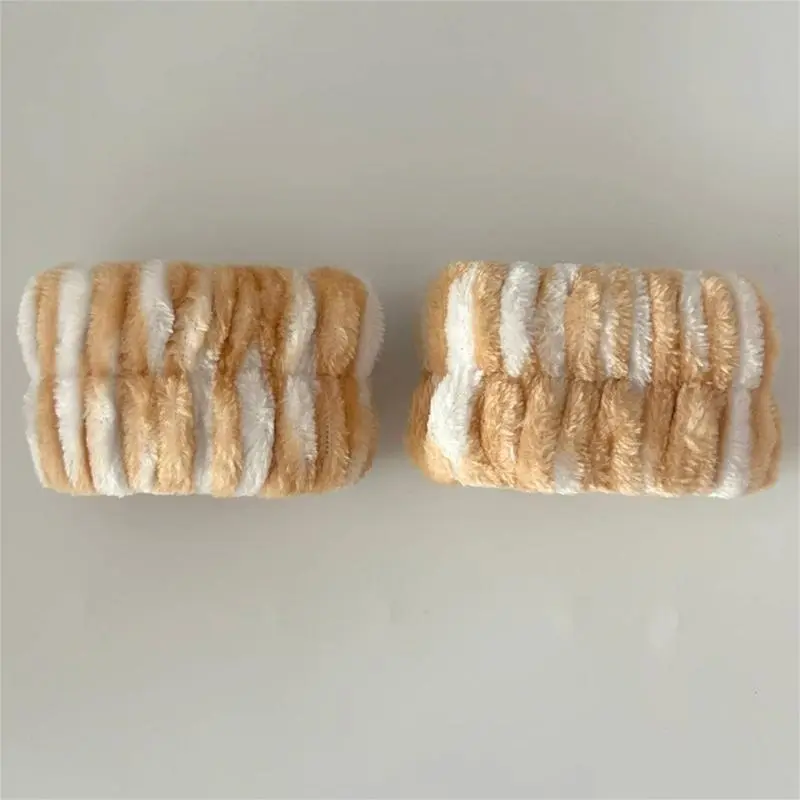 652F 3PCS Plush Wristband Hairband Set for Washing Face Plush Wrist Hairbands Wash Towel Terry Cloth Prevent Water Spilling