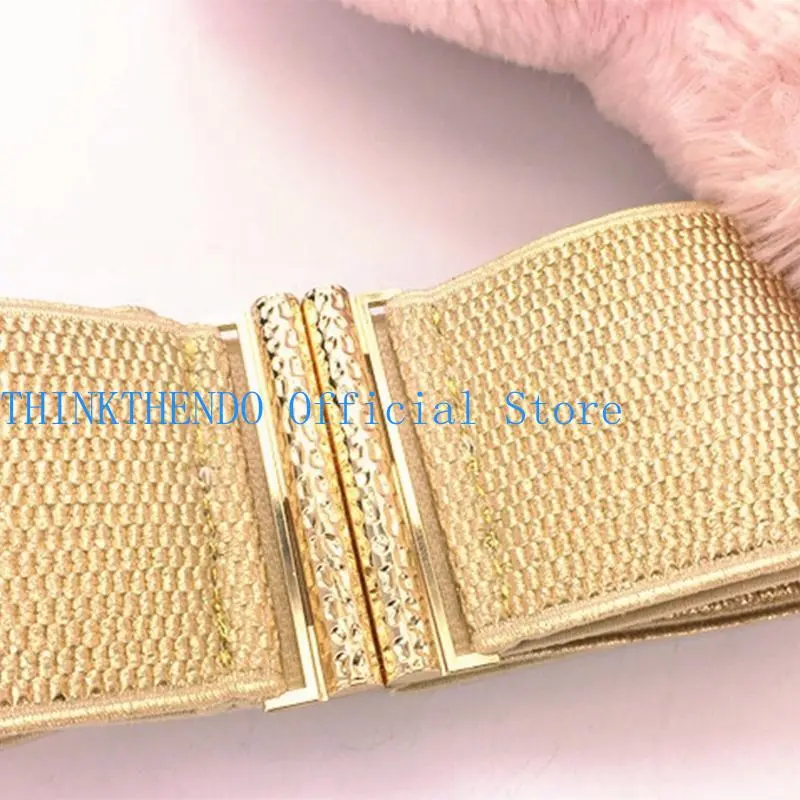 652F Fashion Wide Corset Belt Women Elastic Gold Waspie Belt for Teenager Girl Glitter Waist Cincher DownJacket Dress Decor