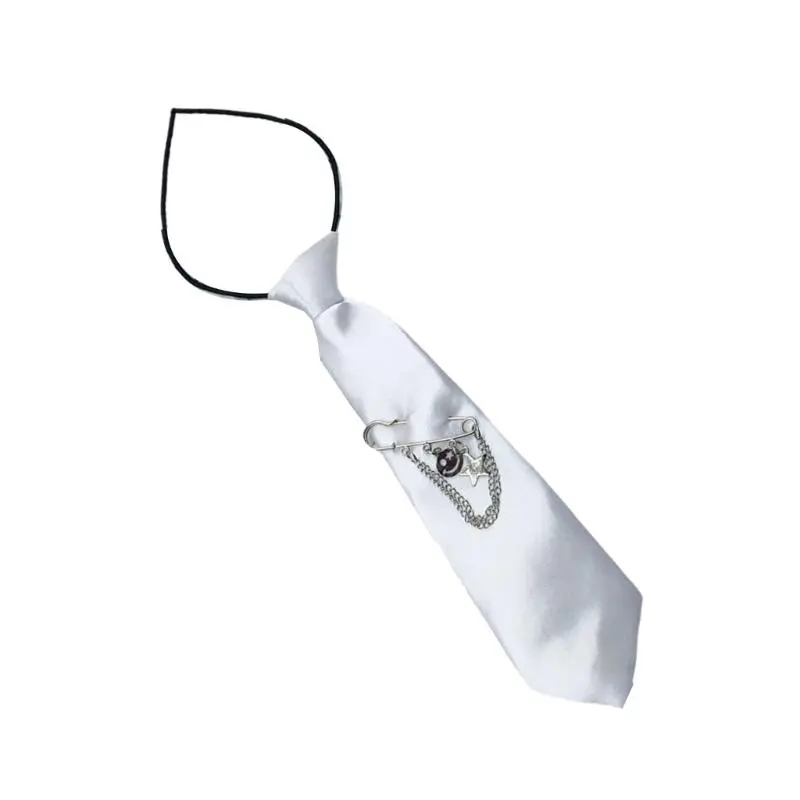 652F Preppy School Neck Tie with Metal Face Pin Vintage Pre Tied Necktie Neckwear for Adult and Kids Student Uniform