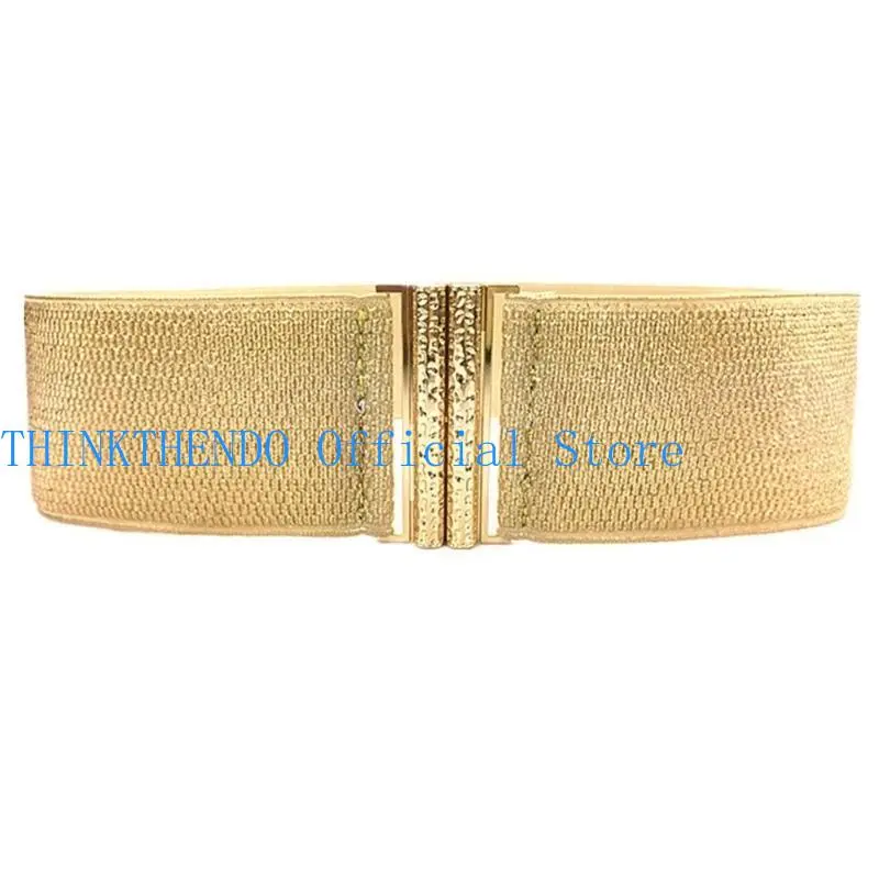 652F Fashion Wide Corset Belt Women Elastic Gold Waspie Belt for Teenager Girl Glitter Waist Cincher DownJacket Dress Decor
