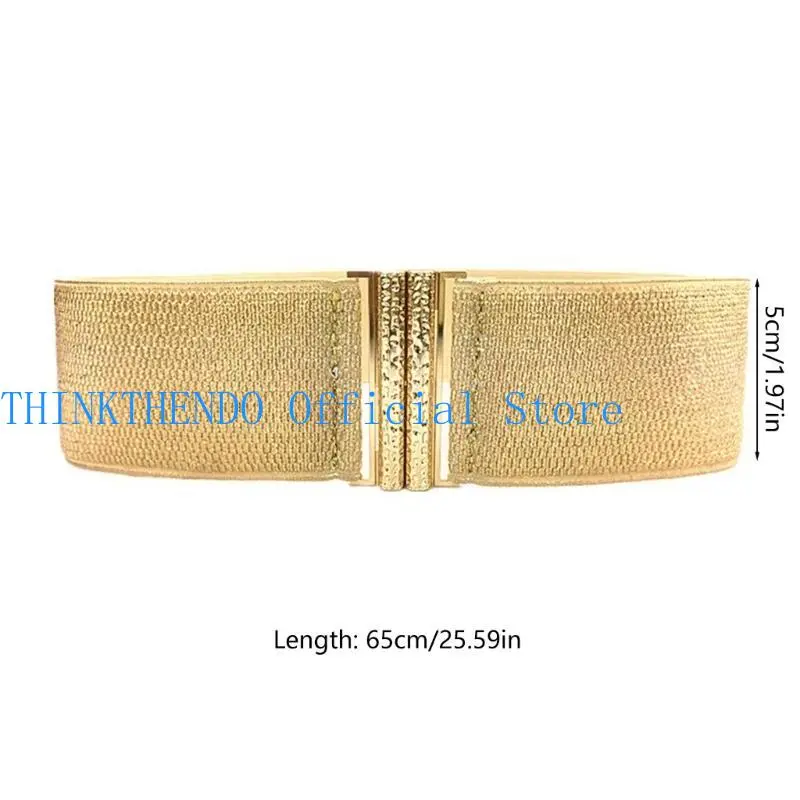 652F Fashion Wide Corset Belt Women Elastic Gold Waspie Belt for Teenager Girl Glitter Waist Cincher DownJacket Dress Decor