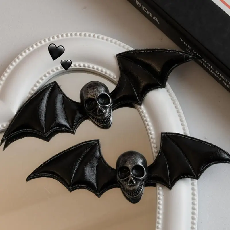 652F Bat Hair Clip Large Black Bats Wing  Hairpin Skull Hair Clamps Hair Barrettes for Women Halloween Gift