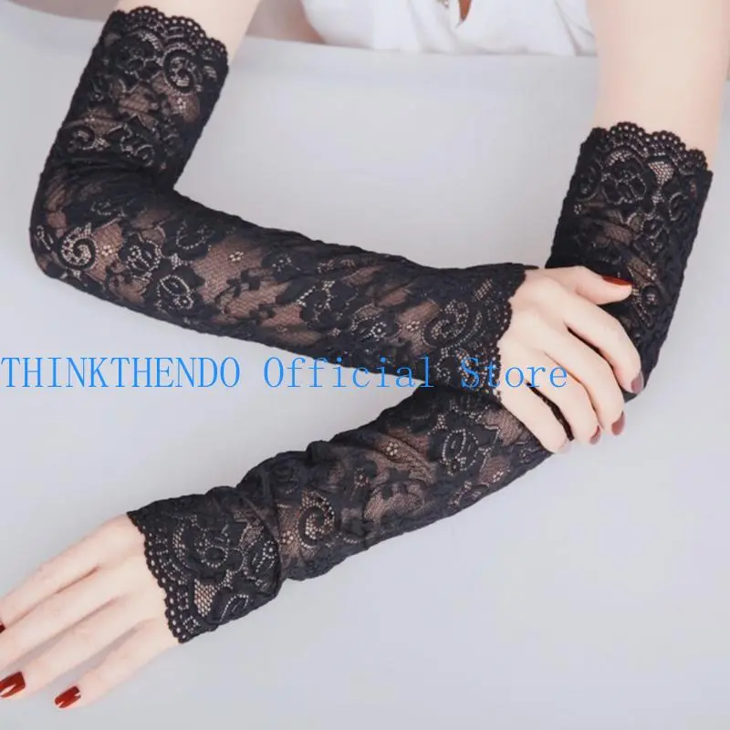652F Lace Flower Sleeves for Cycling Driving Sumproof Cooling Arm Sleeves Arm Protectors Women Summer Decorative Arm Covers