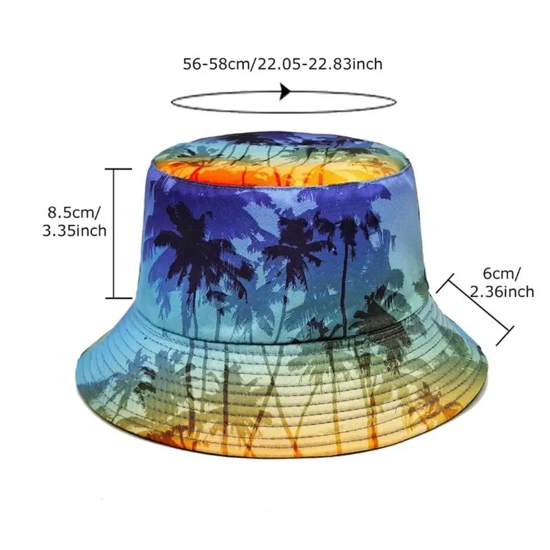 652F Unisex Colorful Print Fisherman Hat Soft Bucket Hat for Beach Vacation and Street Strolling Theme Floppy Hat