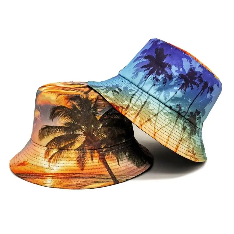 652F Unisex Colorful Print Fisherman Hat Soft Bucket Hat for Beach Vacation and Street Strolling Theme Floppy Hat