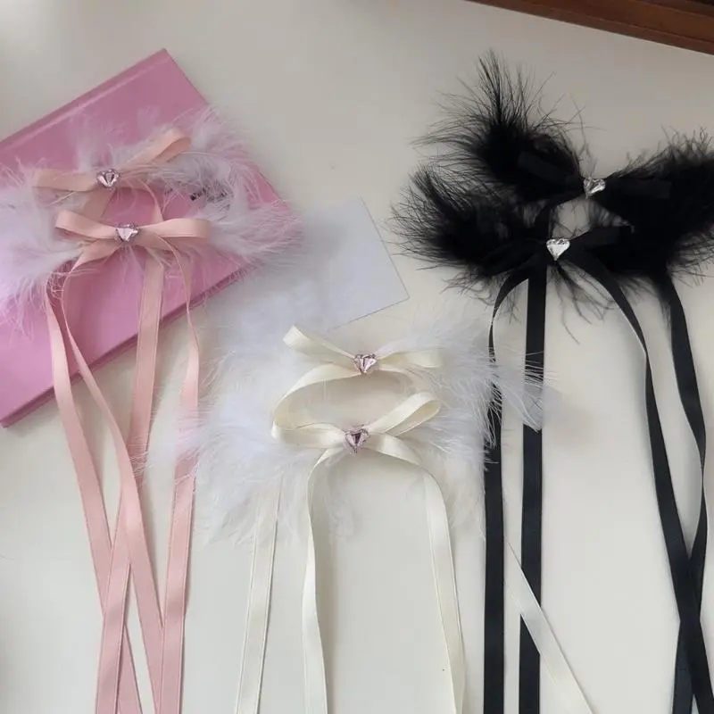652F Gothic Bows Hair Clip 2000s Trend Side Clip Bows Wing Heart Bowknot Balletcore Sweet Cool Photo Props