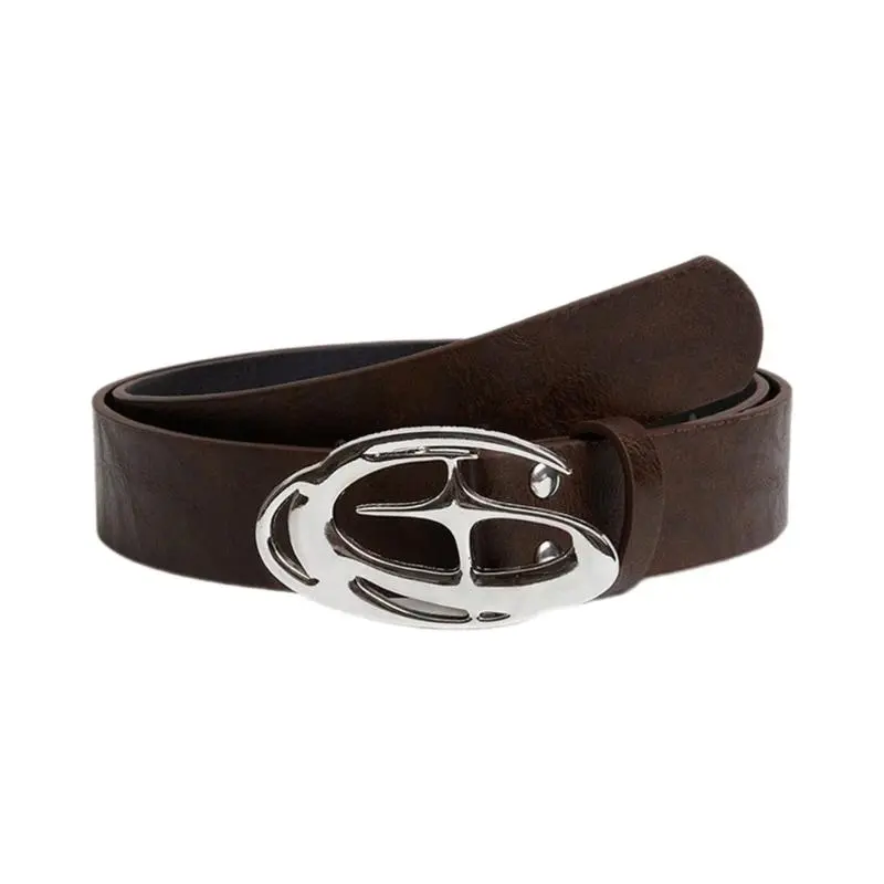 652F Waist Belt Round Buckle Classical Skinny Belt for Dress Casual Wear PU Skinny Belt for Wrap Dress Pants