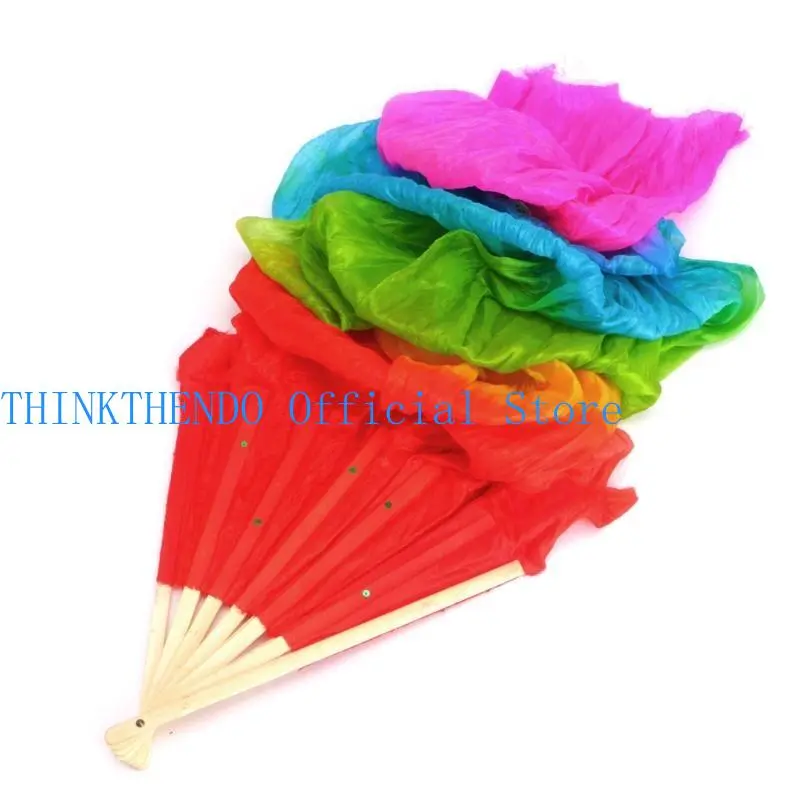 39BB Colors Silk Belly Dance Fan Female National Dance Dancing Long Bamboo Fan Long Folding Fans 11.81 inch Performance Props