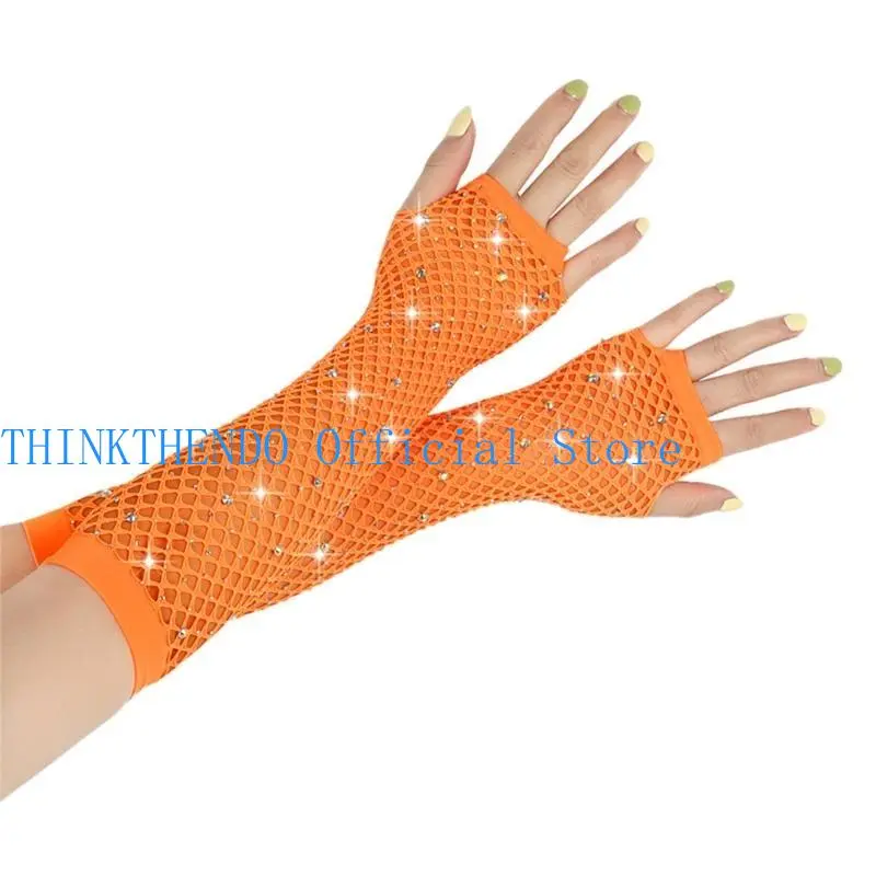 652F Gloves for Women and Girls in Theme Party Comfortable to Wear Elastic Nightclub Gloves Hollow