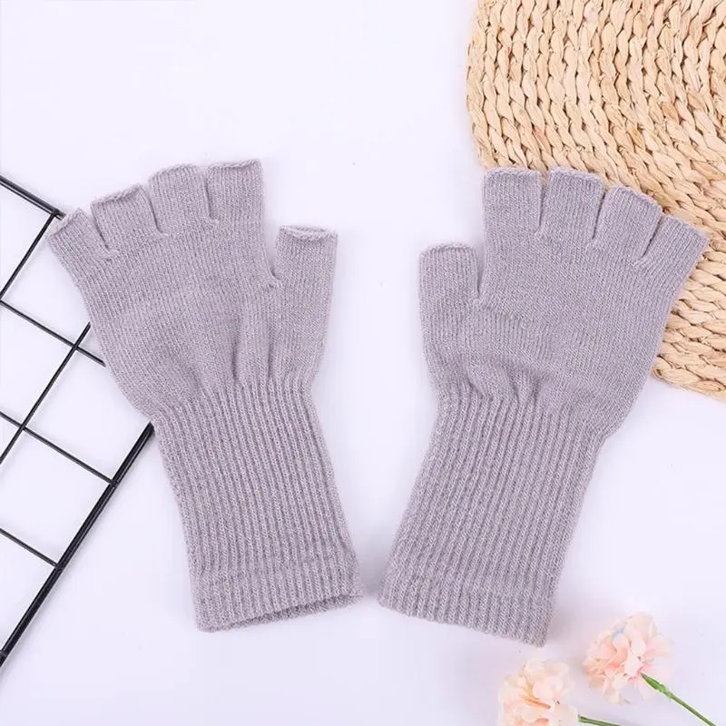 652F 21cm 1 Pair Unisex Half Finger Gloves Winter Knit Warm Mittens Fingerless Gloves for Men and Women