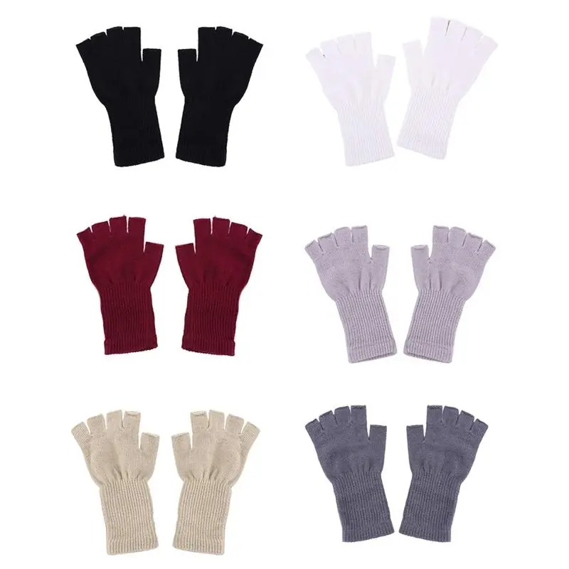 652F 21cm 1 Pair Unisex Half Finger Gloves Winter Knit Warm Mittens Fingerless Gloves for Men and Women