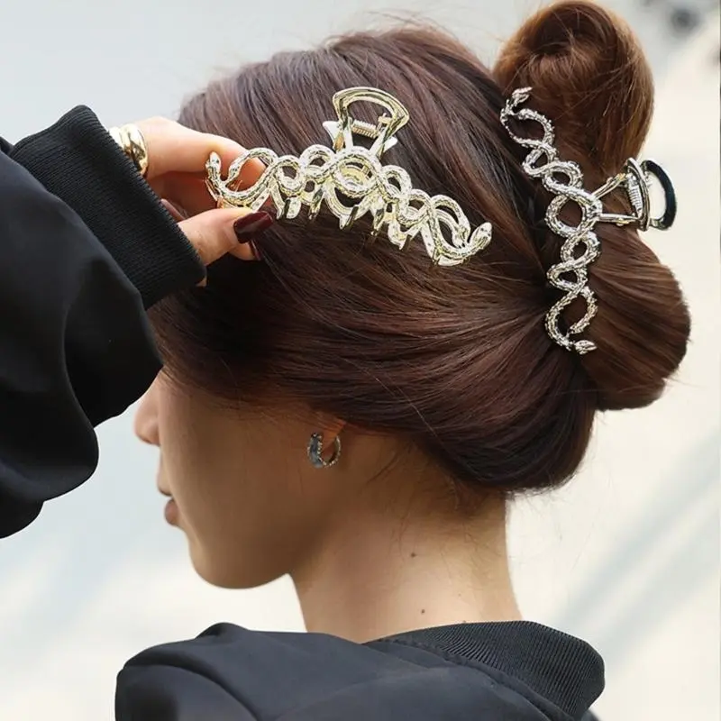 652F Large Snake Claw Clip Hair Claw for Female and Girl Metal Hair Clamp Strong Jaw Clip Ponytail Holder Hair Shaping Tool