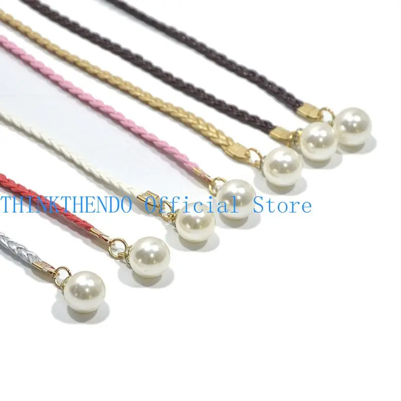 652F Ladies Bohemian Waist Belt Delicate Pearl Decors Braided Belt Summer Dress Women Summer Seaside Waist Belt