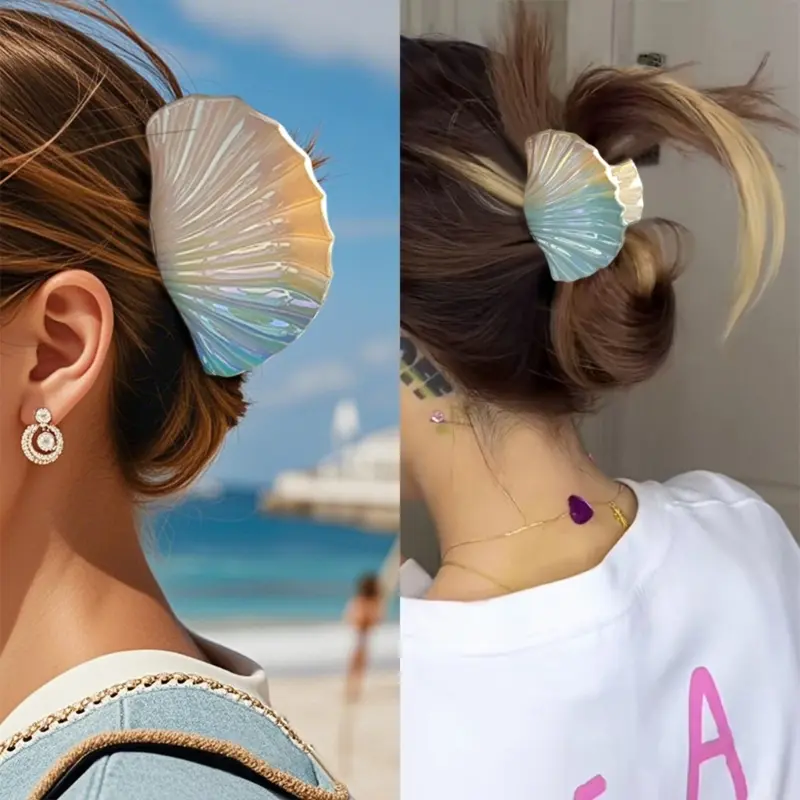 652F Unique Seashells Large Hair Claw Clip Ponytail Claw Seashells Hair Holder Barrettes Hair Adornment Hair Ornaments