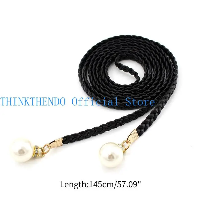 652F Ladies Bohemian Waist Belt Delicate Pearl Decors Braided Belt Summer Dress Women Summer Seaside Waist Belt