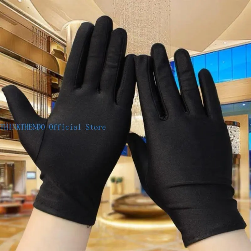 652F 2pcs Thickened Stretchable Lining Gloves Solid Color Women's Jewelry Mittens for Business Professionals and Event