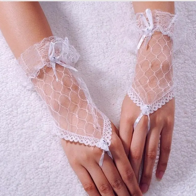 652F 2pack Dress Wedding Gloves Lace Trimmed Mittens Adjustable Wrist Gloves for Parties Weddings and Fashion Outfits