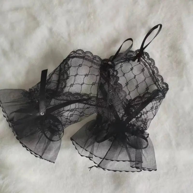 652F 2pack Dress Wedding Gloves Lace Trimmed Mittens Adjustable Wrist Gloves for Parties Weddings and Fashion Outfits