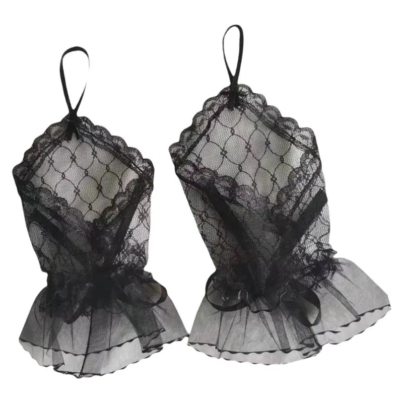 652F 2pack Dress Wedding Gloves Lace Trimmed Mittens Adjustable Wrist Gloves for Parties Weddings and Fashion Outfits