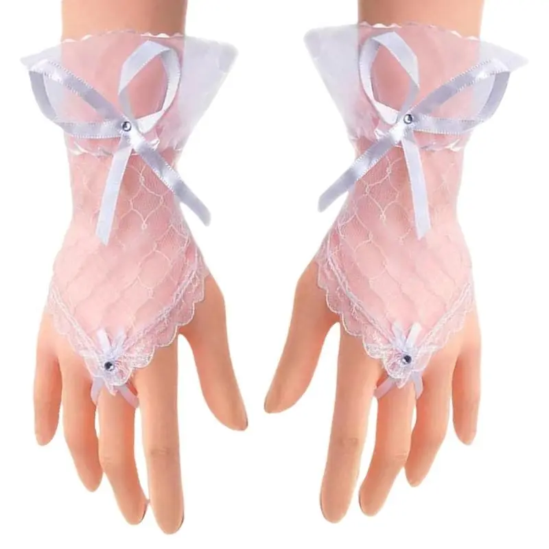 652F 2pack Dress Wedding Gloves Lace Trimmed Mittens Adjustable Wrist Gloves for Parties Weddings and Fashion Outfits
