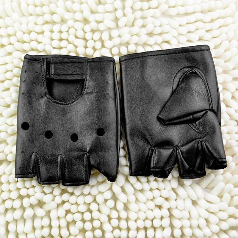 652F Unisex Fingerless Driving Faux Leather Gloves Motor Cool  Disco Dancing Rock and Roll Black Half Finger Mittens