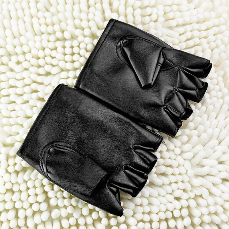 652F Unisex Fingerless Driving Faux Leather Gloves Motor Cool  Disco Dancing Rock and Roll Black Half Finger Mittens