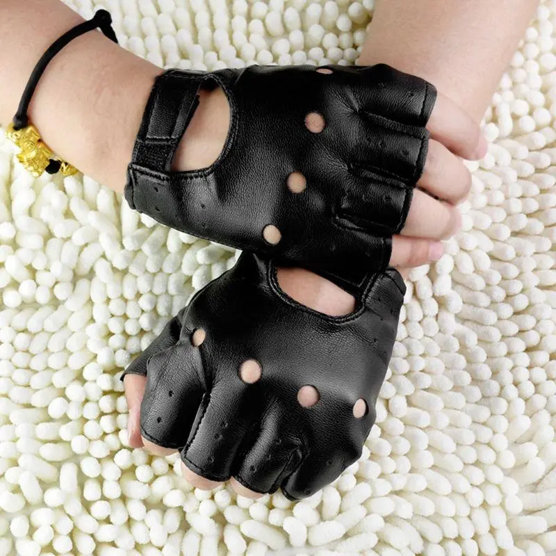 652F Unisex Fingerless Driving Faux Leather Gloves Motor Cool  Disco Dancing Rock and Roll Black Half Finger Mittens