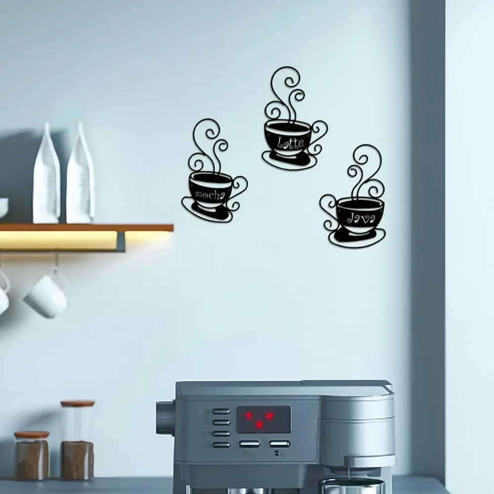 3Pcs Crafts Metal Coffee Cup Wall Decoration Art Creative Background Pendant Cartoon Exquisite Wall Hanging Gift