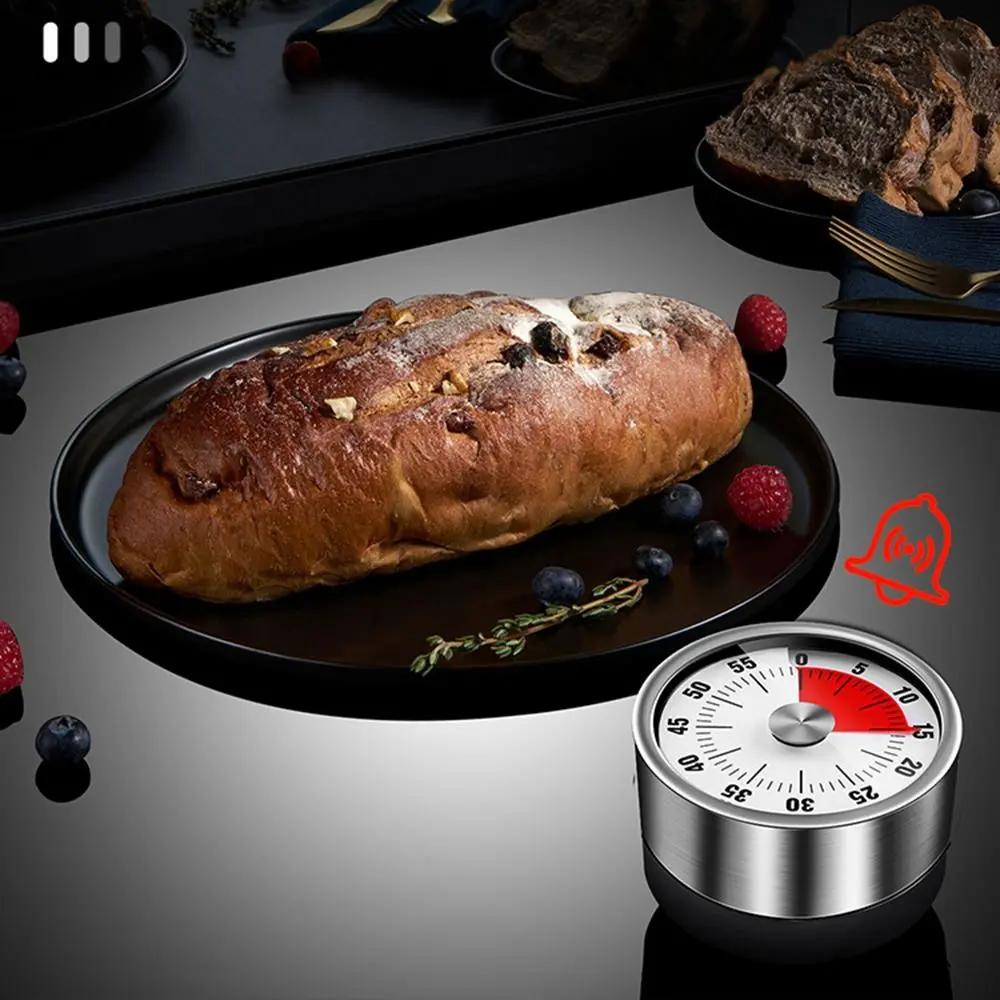 Kitchen Tool Stainless Steel Mechanical Timer Magnetic Sounding Rotating Timer Adsorbable Time Manager Alarm Clock Exercise