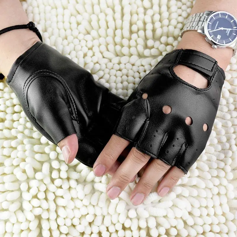 652F Unisex Fingerless Driving Faux Leather Gloves Motor Cool  Disco Dancing Rock and Roll Black Half Finger Mittens