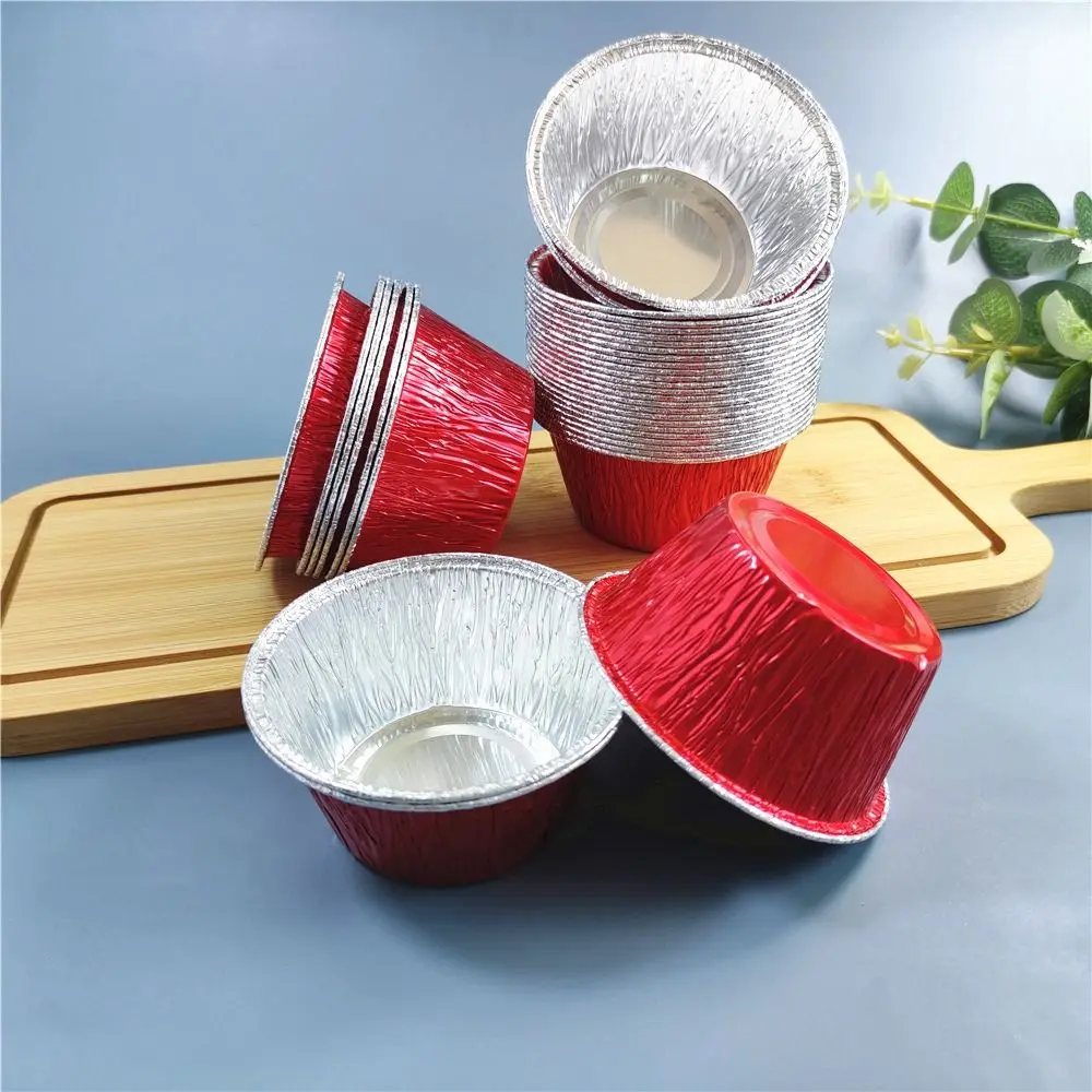 50Pcs Disposable Aluminum Tin Foil Baking Pans Food Grade Non-stick Tinfoil Tray Fast Heating Practical Baking Cup Tray Egg
