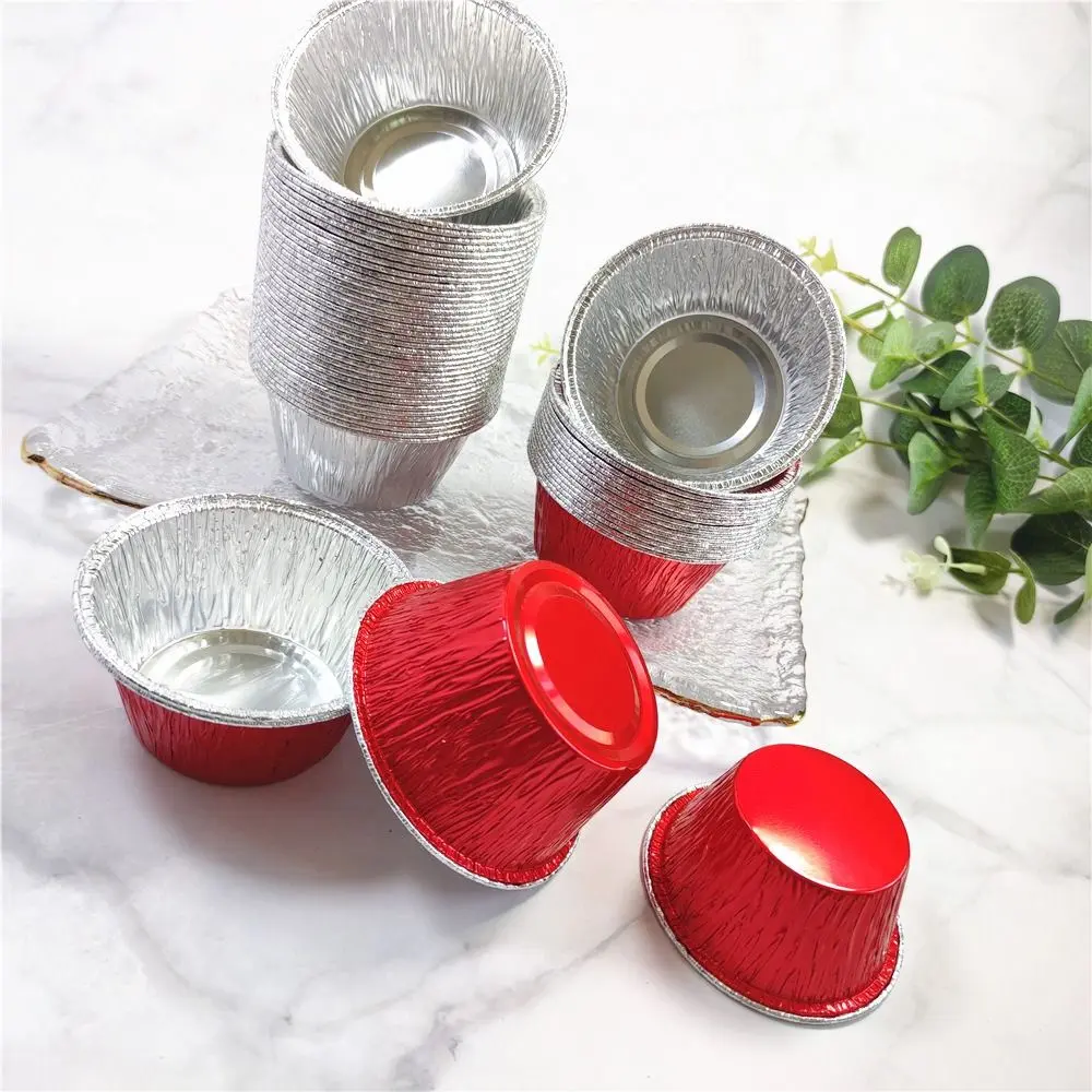 50Pcs Disposable Aluminum Tin Foil Baking Pans Food Grade Non-stick Tinfoil Tray Fast Heating Practical Baking Cup Tray Egg