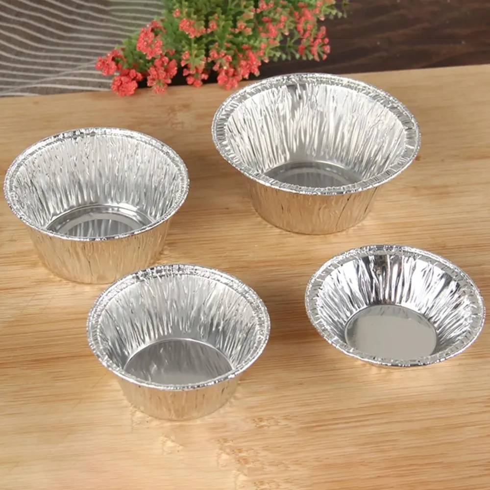 50Pcs Disposable Aluminum Tin Foil Baking Pans Food Grade Non-stick Tinfoil Tray Fast Heating Practical Baking Cup Tray Egg