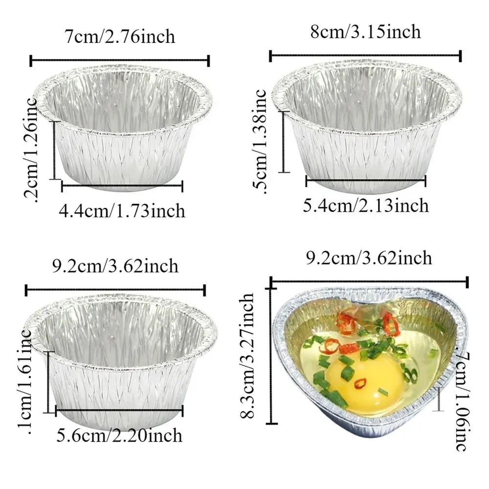 50Pcs Disposable Aluminum Tin Foil Baking Pans Food Grade Non-stick Tinfoil Tray Fast Heating Practical Baking Cup Tray Egg