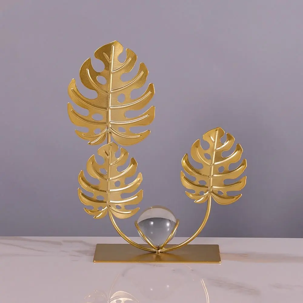 Light Luxury Leaf Crystal Ball Ornaments Nordic Gold Crystal Ball Decor Rack Iron Art Iron Maple Leaf Ornaments Bookshelf