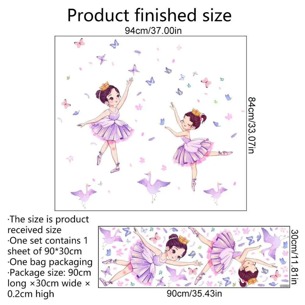 Cute Self-Adhesive Little Swan Girl Sticker Waterproof Cartoon Butterfly Wall Sticker DIY PVC Dancing Girl Wall Sticker Children