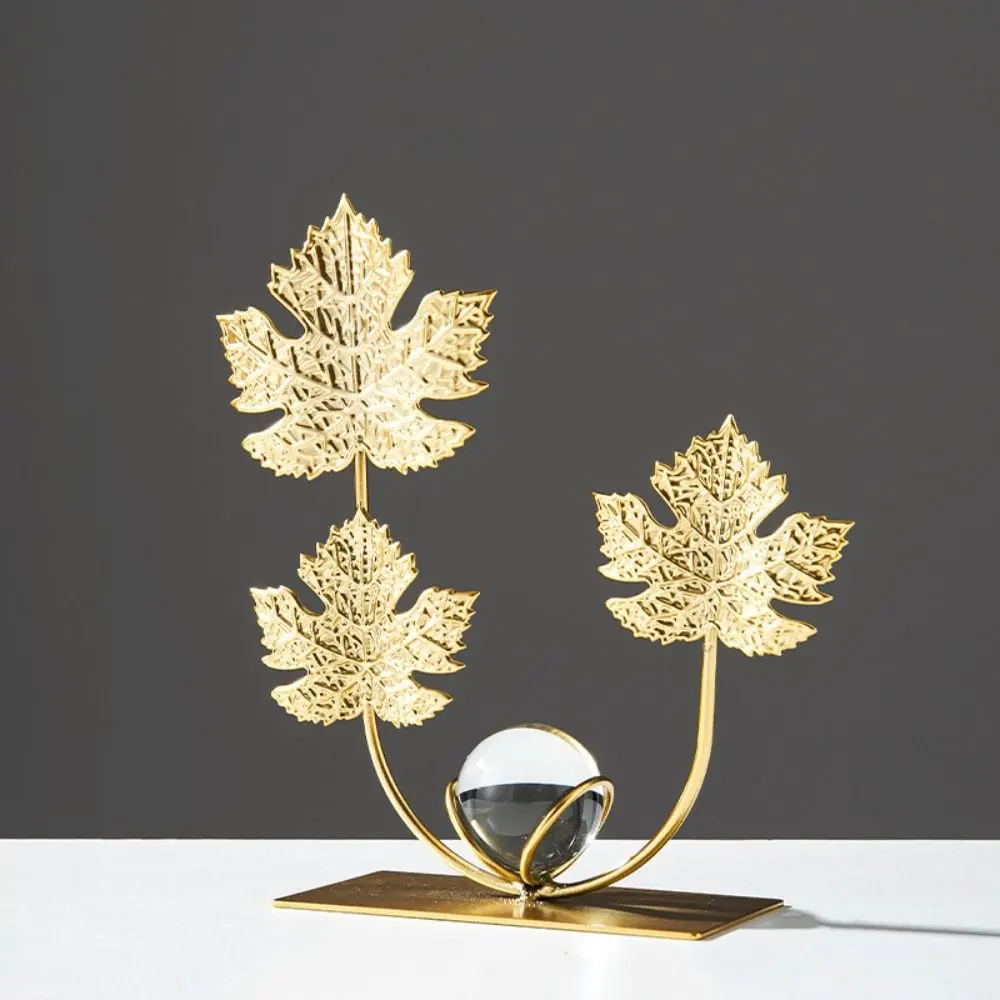 Light Luxury Leaf Crystal Ball Ornaments Nordic Gold Crystal Ball Decor Rack Iron Art Iron Maple Leaf Ornaments Bookshelf