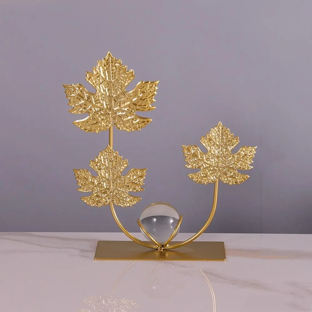 Light Luxury Leaf Crystal Ball Ornaments Nordic Gold Crystal Ball Decor Rack Iron Art Iron Maple Leaf Ornaments Bookshelf